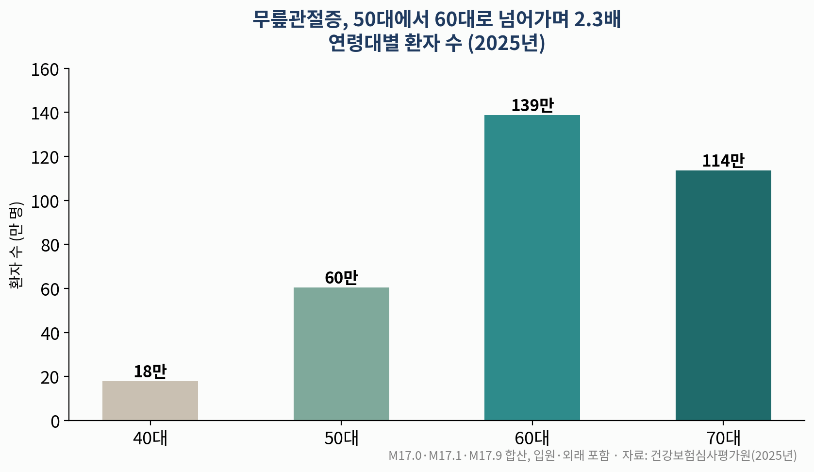 연령대별 무릎관절증 환자 수